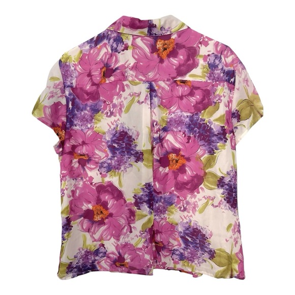 Jones Wear 16 Floral Blouse Short Sleeve Collared Poly Lined Spring Easter - Picture 3 of 8